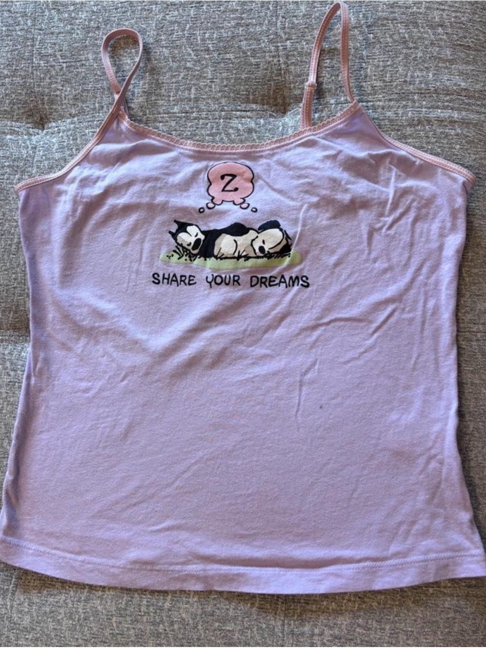 Share Your Dreams Lilac Spaghetti Strap Tank Top with Puppy Graphic